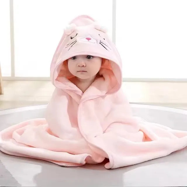 Little Ones Luxury Plush Cartoon Hooded Towels for Gentle Drying Cat Main Image