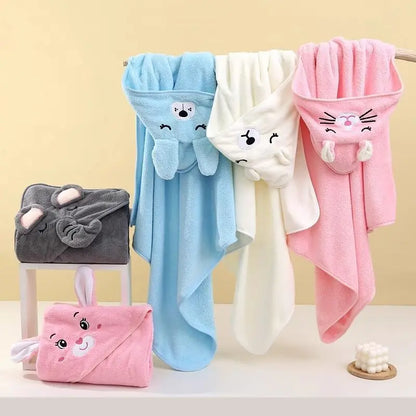 Little One's Luxury: Plush Cartoon Hooded Towels for Gentle Drying
